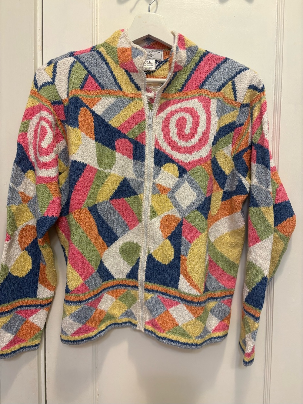 Vintage South Cotton Light zip front Geometric sweater